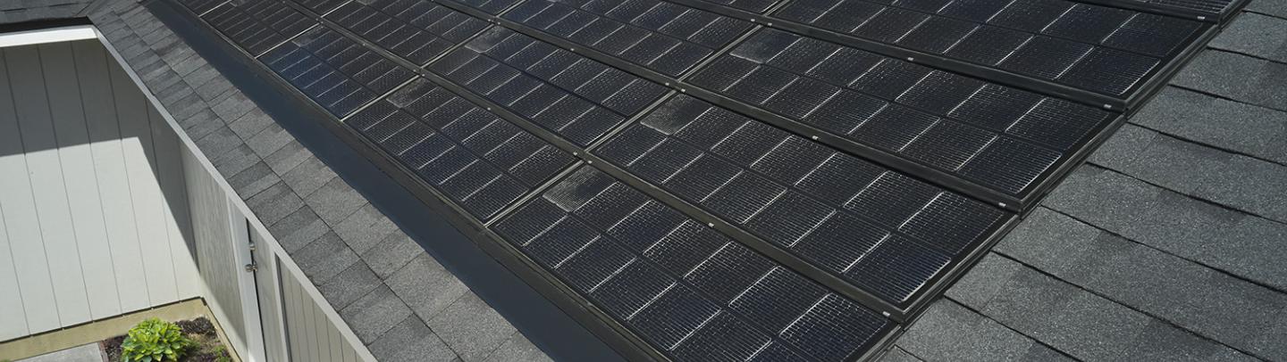 Sleek solar panels on a gray asphalt roof