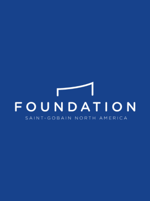 blue background and a white logo for Saint-Gobain North America Foundation